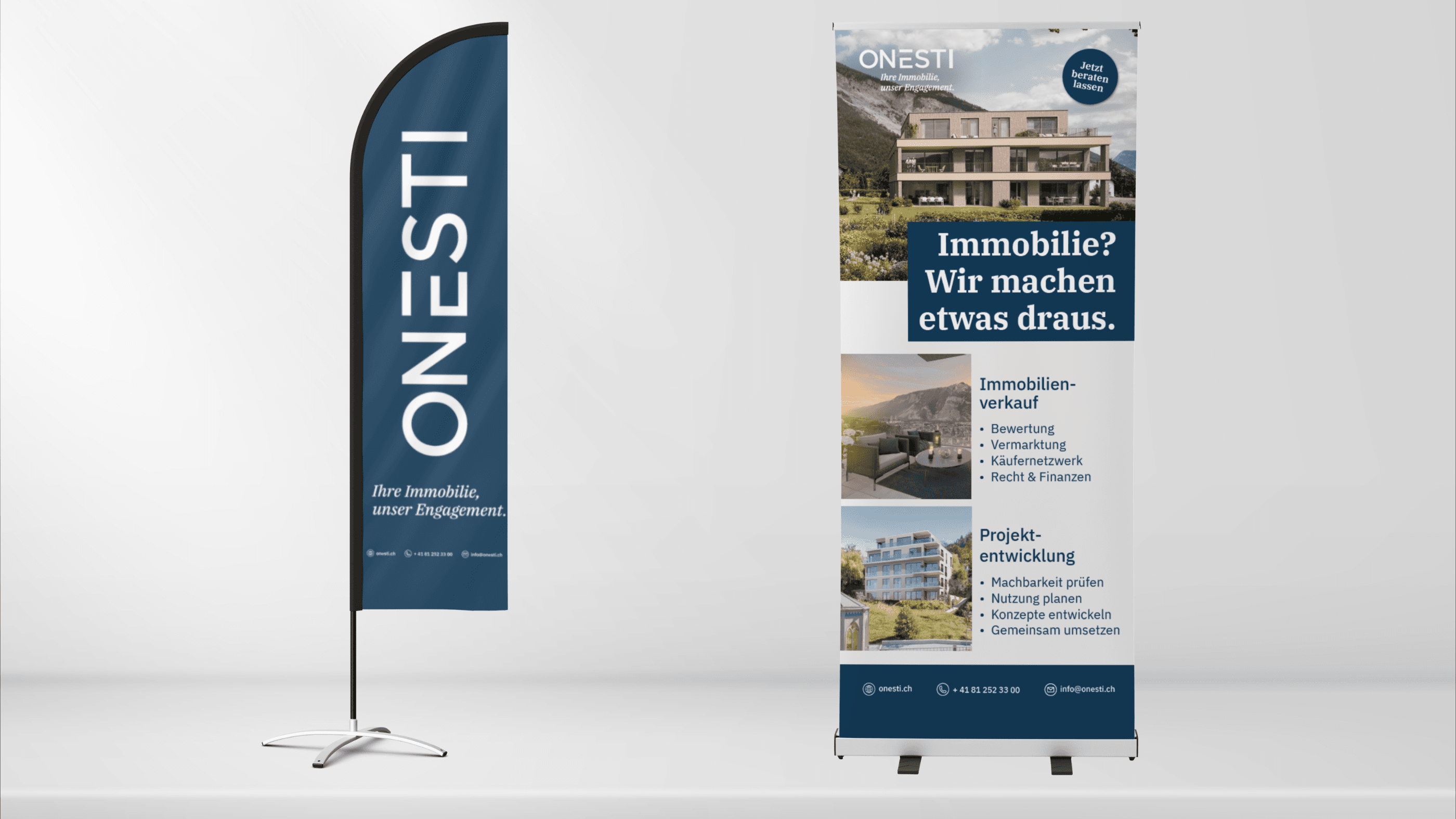 Werbematerial wie Beach Flag oder Rollup